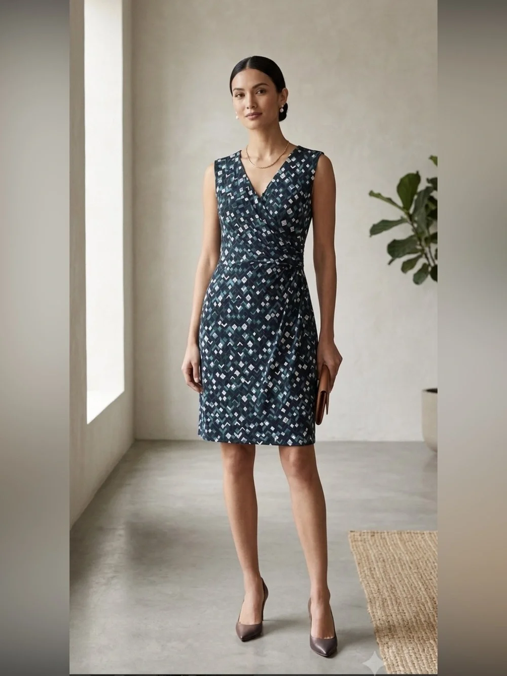🇨🇦 Joe Fresh Geometric Patterned Black Sleeveless Dress, women's size M - Picture 3 of 15